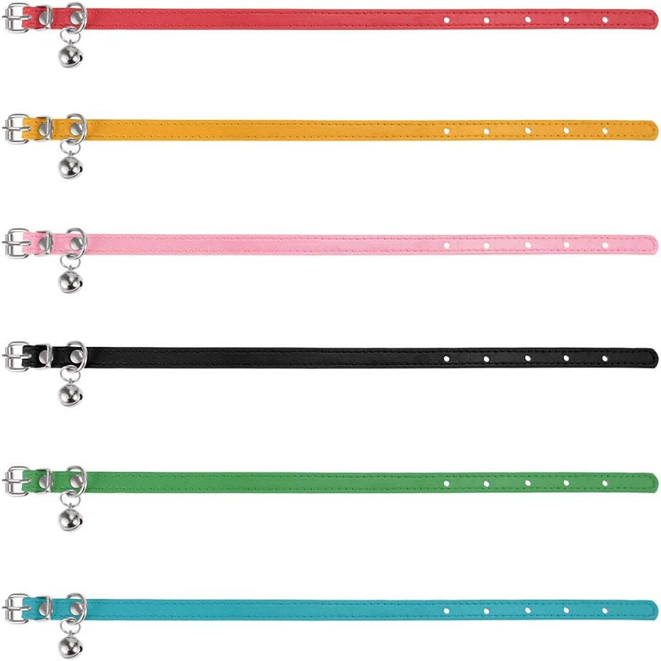 Maparah 6-Units Adjustable Leather Cat Collars with Removable Bell Polished Durable Metal Buckle