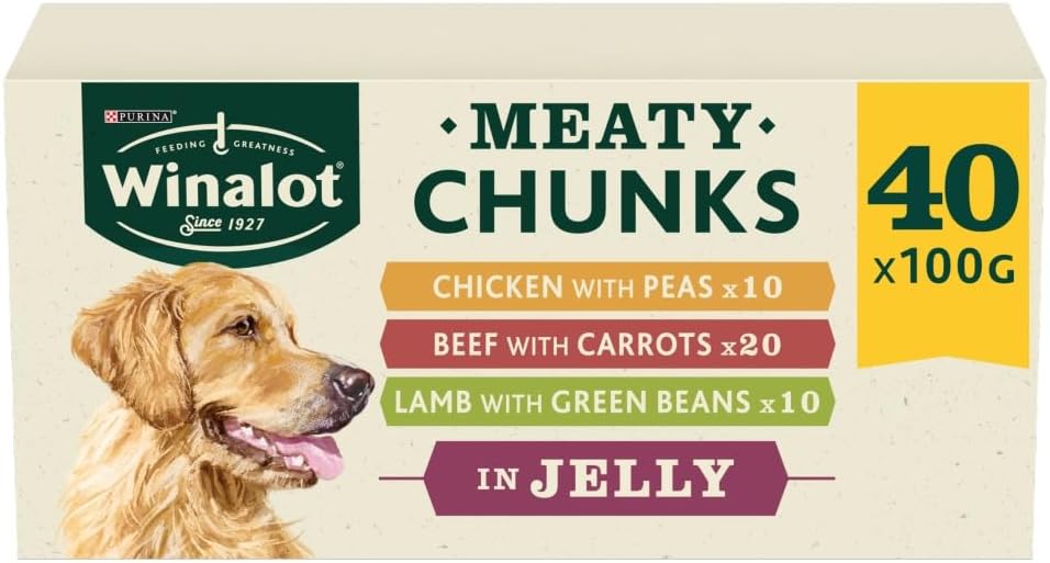 WINALOT Meaty Chunks Mixed in Jelly Wet Dog Food Pouches (40 x 100g) – Mixed Flavours Multipack