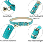 Maparah 6-Units Adjustable Leather Cat Collars with Removable Bell Polished Durable Metal Buckle