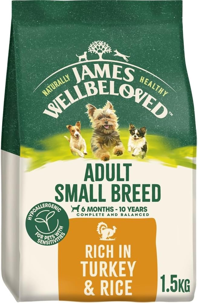James Wellbeloved Hypoallergenic Adult Small Breed Dry Dog Food – Turkey & Rice (1.5kg)