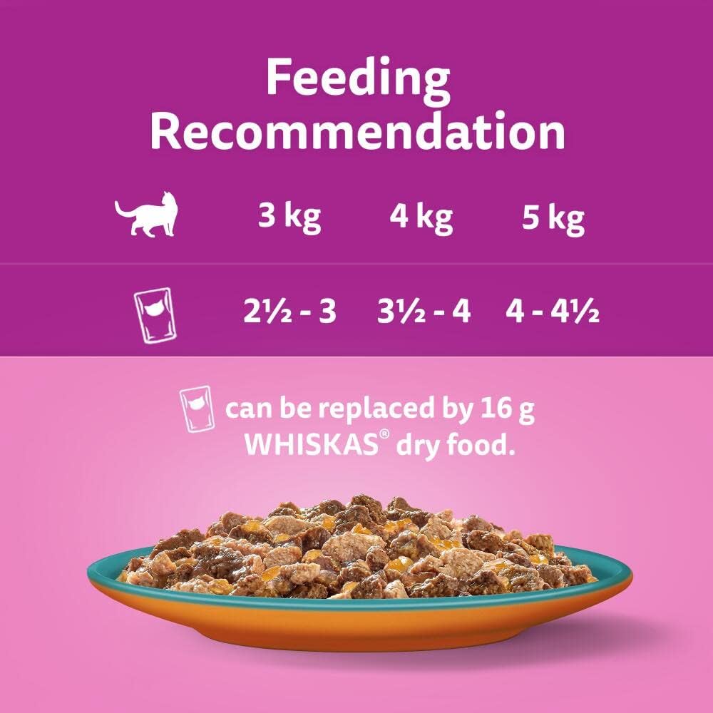 WHISKAS Adult Wet Cat Food Pouches (40 x 85g) – Surf & Turf in Jelly | Mega Value Pack