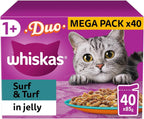 WHISKAS Adult Wet Cat Food Pouches (40 x 85g) – Surf & Turf in Jelly | Mega Value Pack