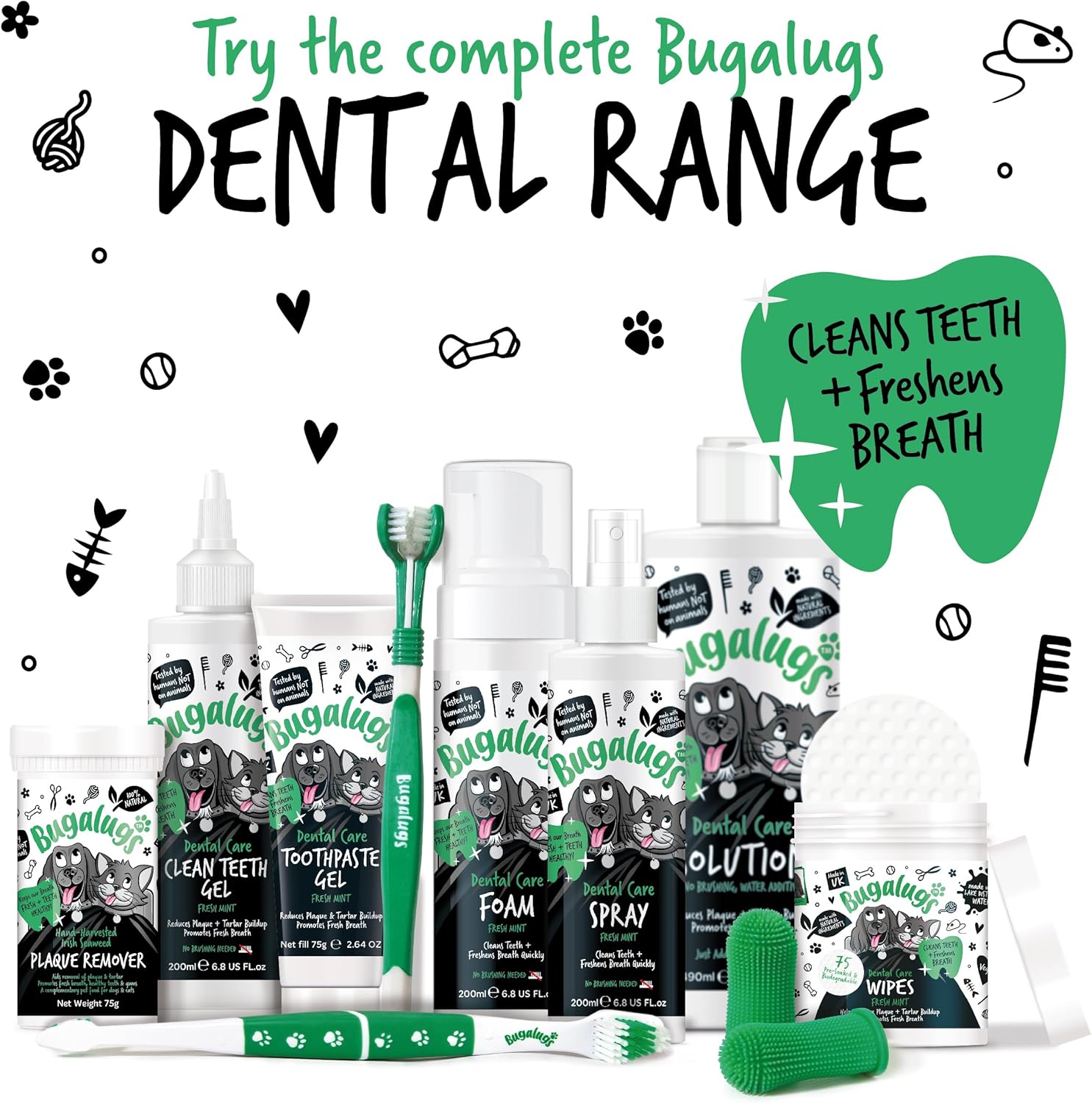 Bugalugs Dog & Cat Toothpaste Gel – Fresh Mint Breath Freshener, Plaque & Tartar Remover for Daily Dental Care