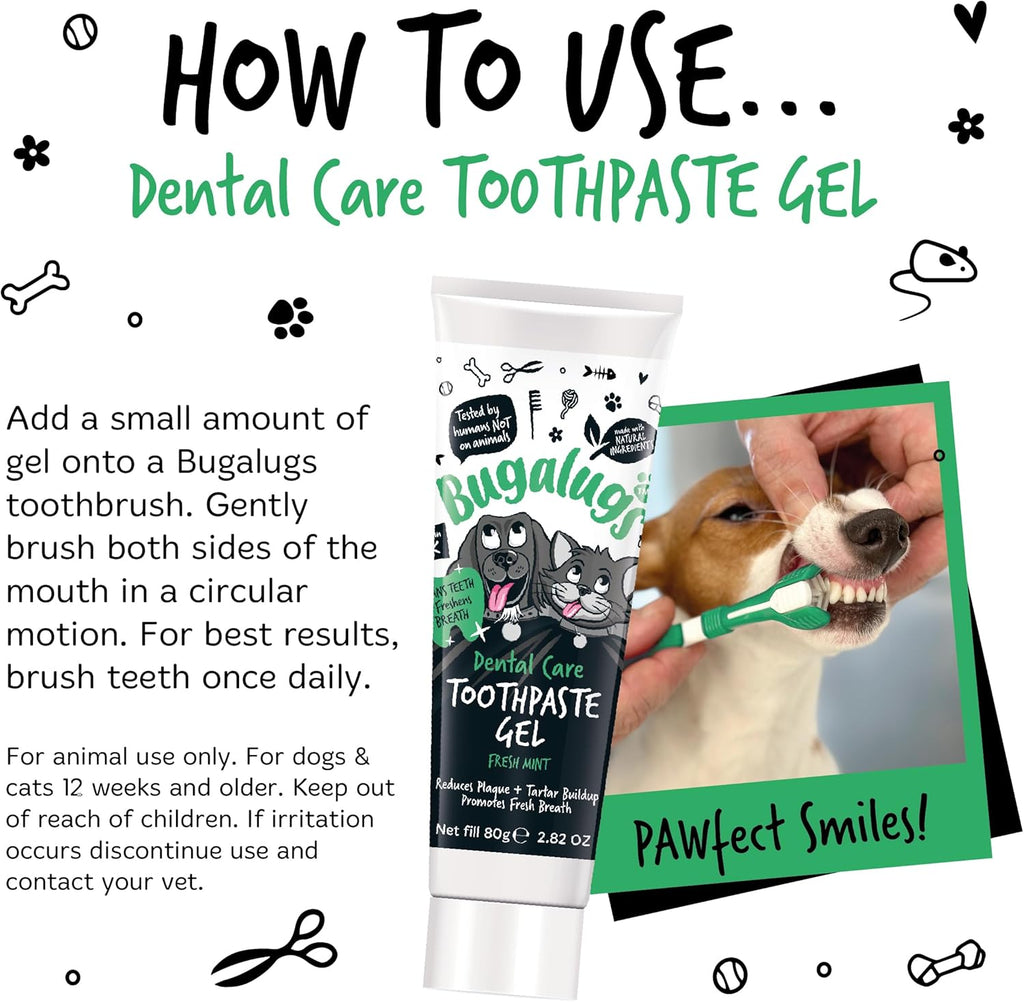 Bugalugs Dog & Cat Toothpaste Gel – Fresh Mint Breath Freshener, Plaque & Tartar Remover for Daily Dental Care