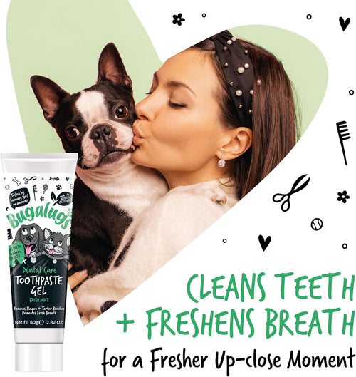 Bugalugs Dog & Cat Toothpaste Gel – Fresh Mint Breath Freshener, Plaque & Tartar Remover for Daily Dental Care