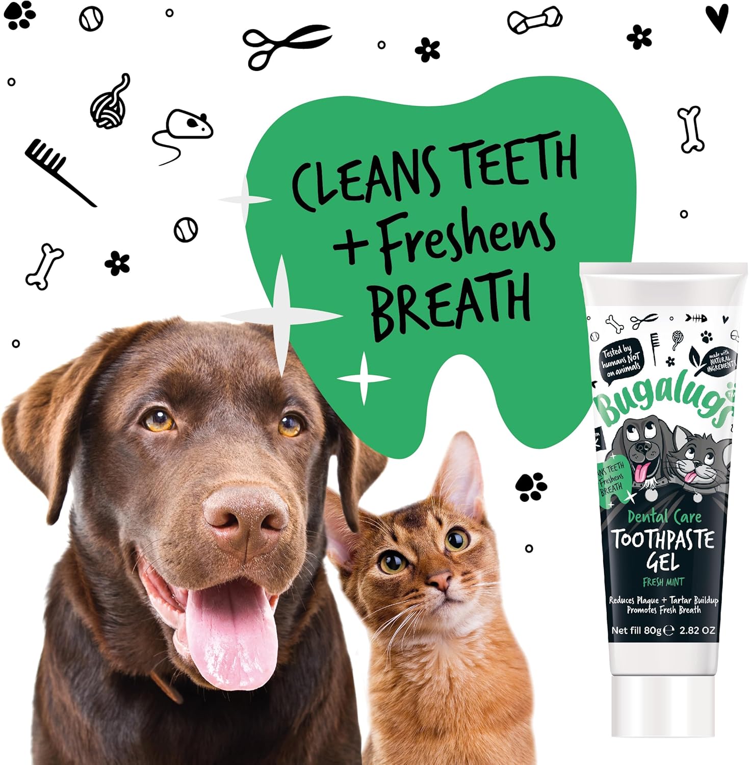 Bugalugs Dog & Cat Toothpaste Gel – Fresh Mint Breath Freshener, Plaque & Tartar Remover for Daily Dental Care
