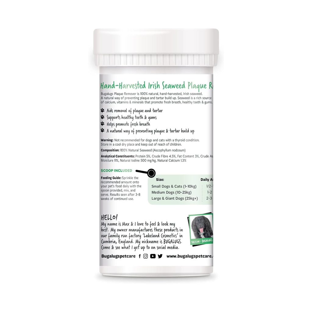 Bugalugs Plaque Off Remover for Dogs & Cats – 100% Natural Seaweed Powder for Teeth, Plaque & Bad Breath (70g)