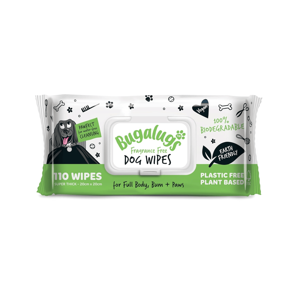 Bugalugs Plastic-Free Wipes – Fragrance-Free Sensitive Wipes for Dogs, Puppies & Cats (110 Wipes)