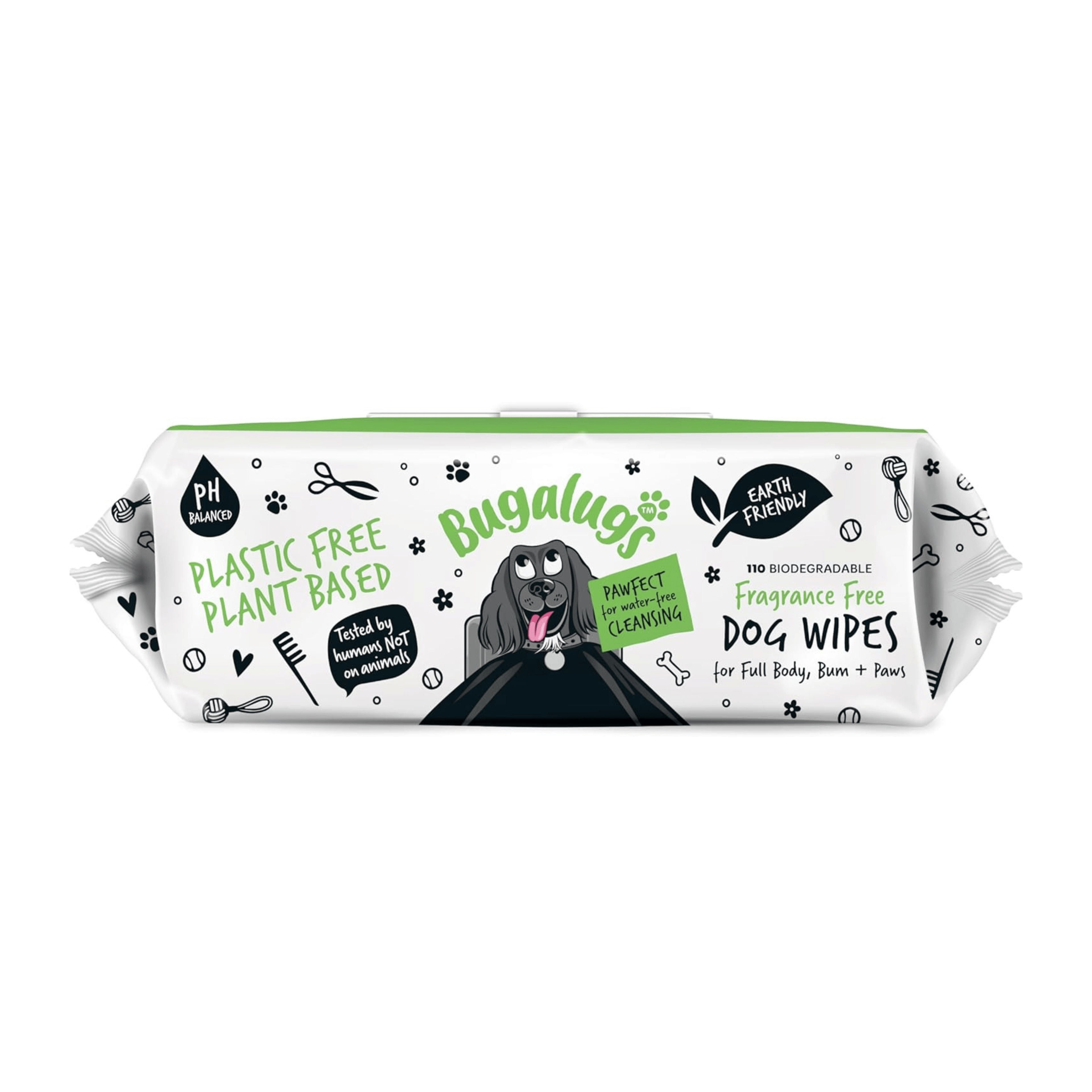 Bugalugs Plastic-Free Wipes – Fragrance-Free Sensitive Wipes for Dogs, Puppies & Cats (110 Wipes)