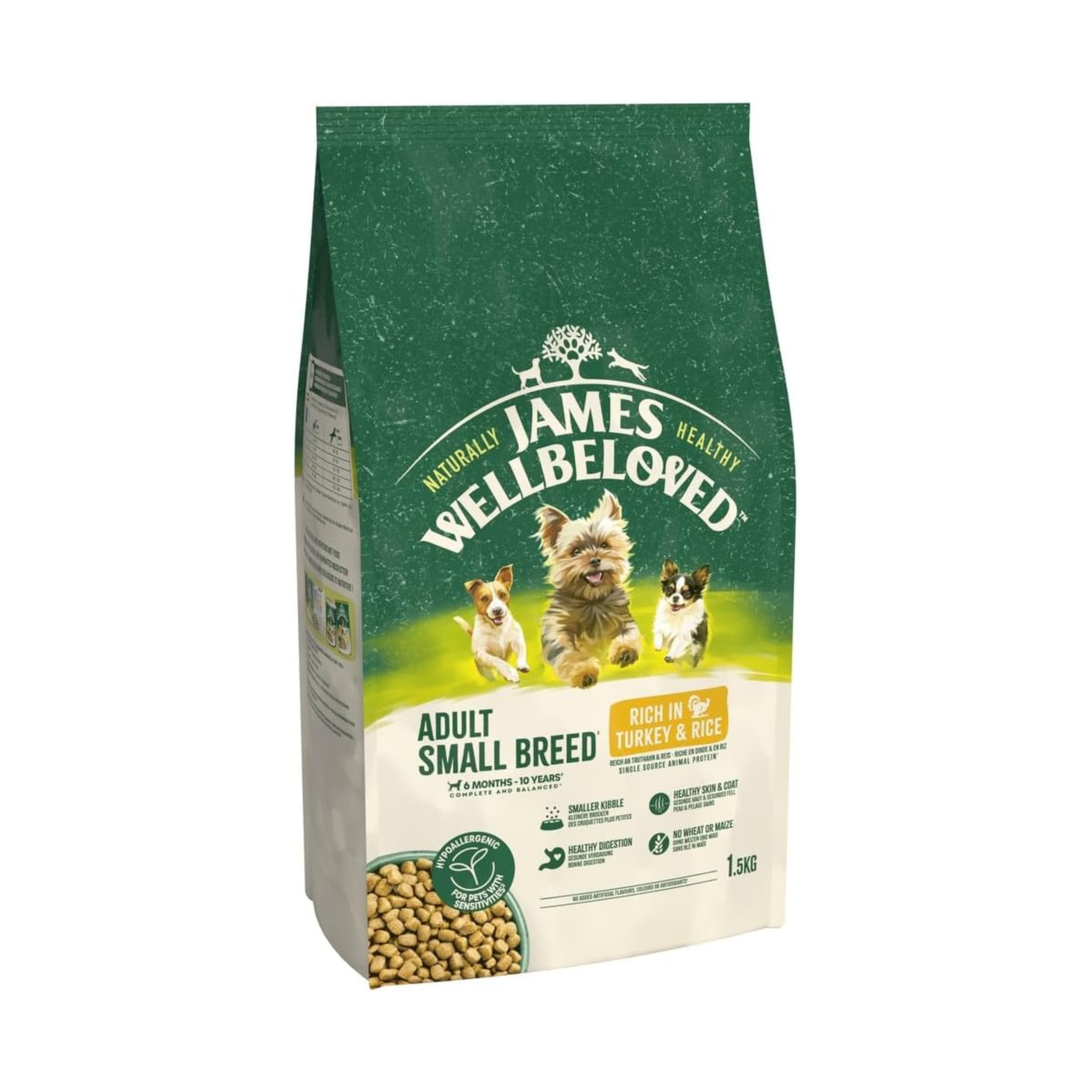 James Wellbeloved Hypoallergenic Adult Small Breed Dry Dog Food – Turkey & Rice (1.5kg)