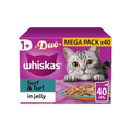 WHISKAS Adult Wet Cat Food Pouches (40 x 85g) – Surf & Turf in Jelly | Mega Value Pack